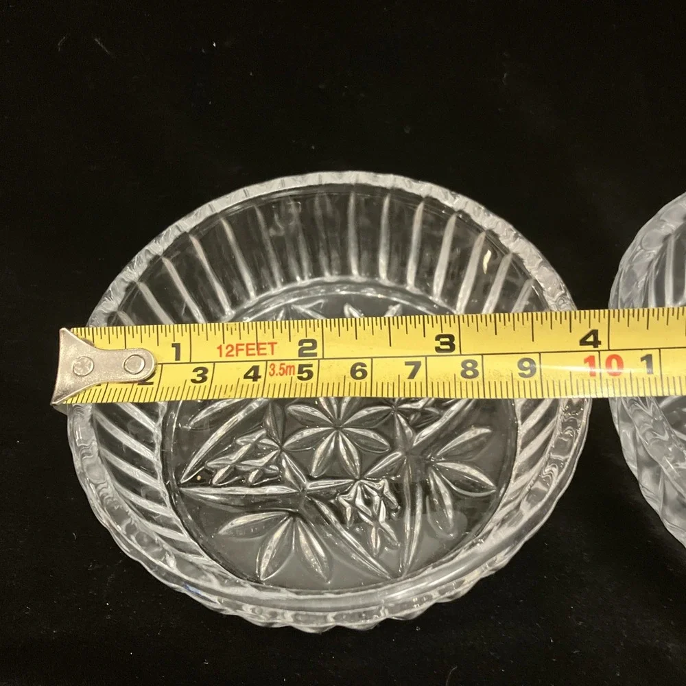 Shannon Crystal Candy Dip Nut Bowls 4 Piece Etched Cut Star Design Ridged 4in
